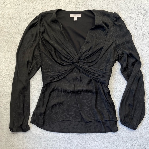 Chelsea28 Tops - Chelsea Black Polyester Twist Front Long Sleeve V Neck Blouse Size S